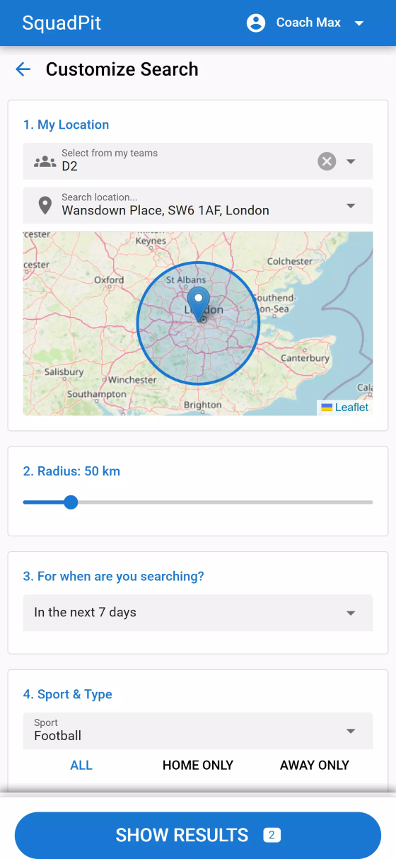 SquadPit App Oberfläche